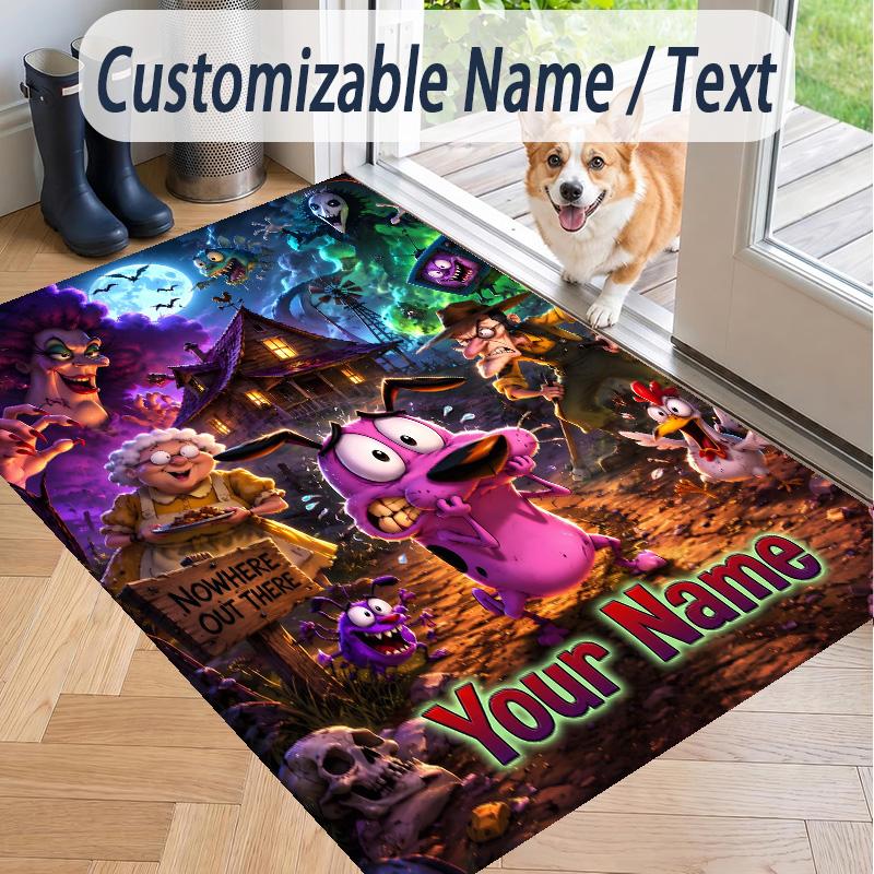 Custom Text Courage the Cowardly Dog Pattern Floor Rug Soft Indoor Carpet Mat Living Room Bedroom