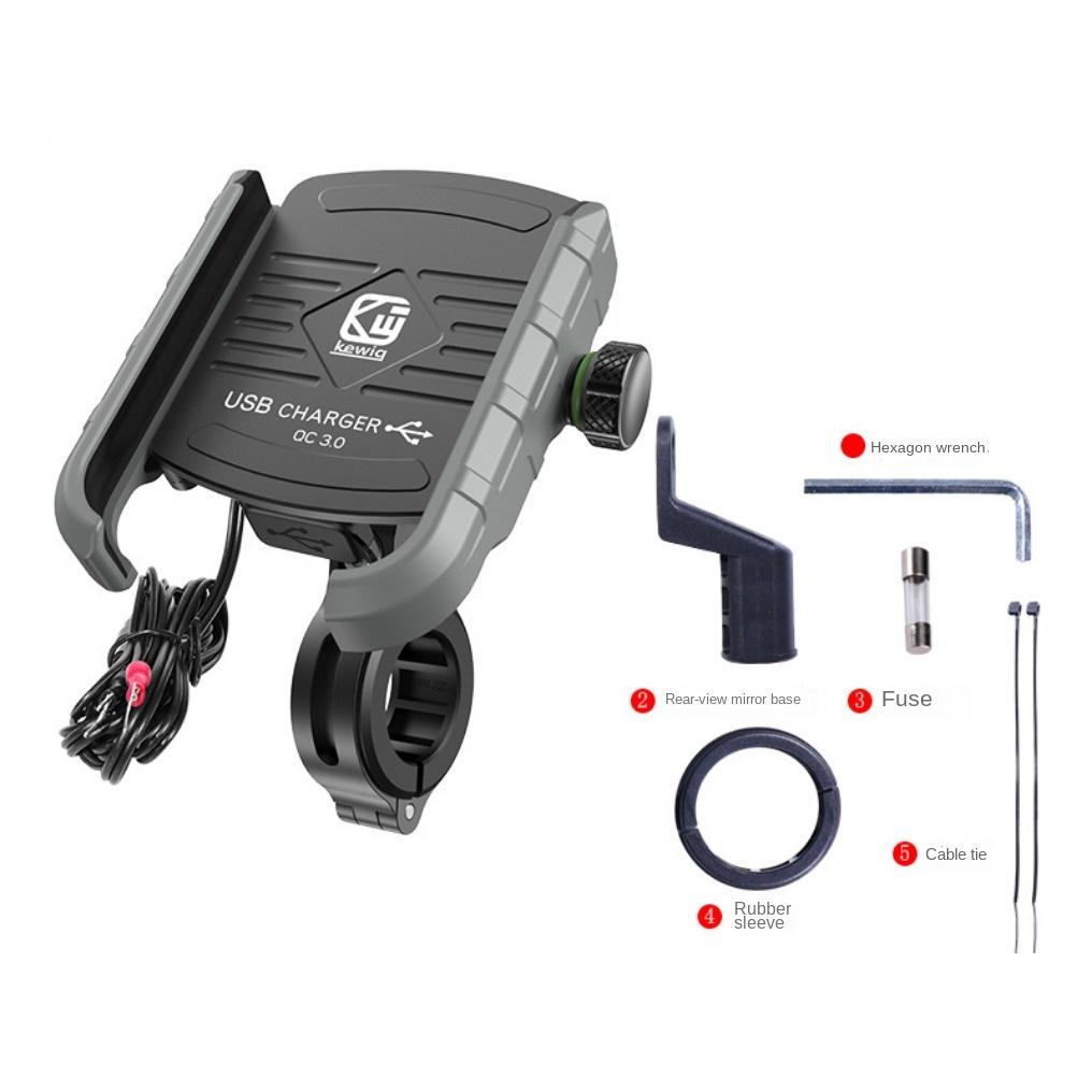 Держатель для телефона на мотоцикл, зарядное устройство, разъем USB/QC 3.0 с выключателем, водонепроницаемый на 360°, зарядное устройство USB, алюминиевый руль/зеркало для просмотра телефонов с диагональю 3,5–6 дюймов