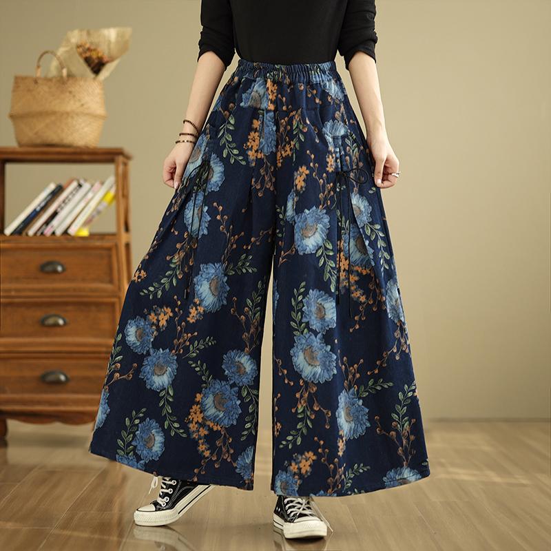 Dimanaf 2025 Spring Jeans Women Elastic Long Pants Basic Denim Loose Casual Floral Wide Leg Pants Casual Trousers Plus Size Pants