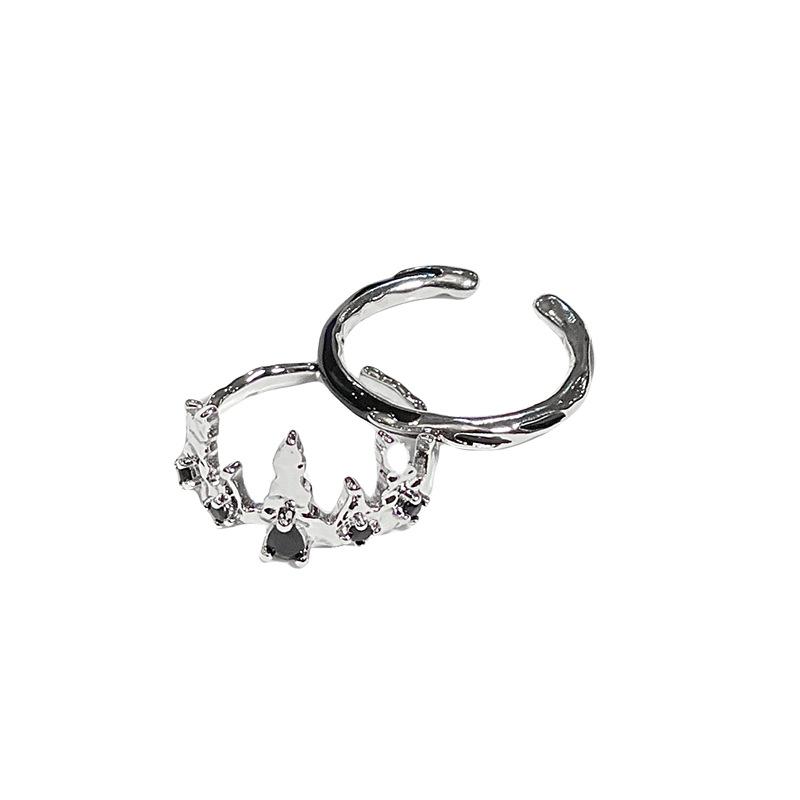 Dark Zircon Crown Open Ring Set, Niche Design, High-End Index Finger Ring, Personalized Ring.