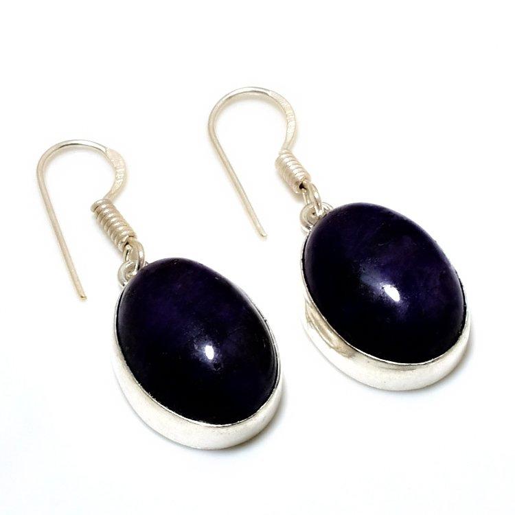 Russian Charoite Gemstone 925 Silver Plated Handmade Jewelry Earring 1.36"