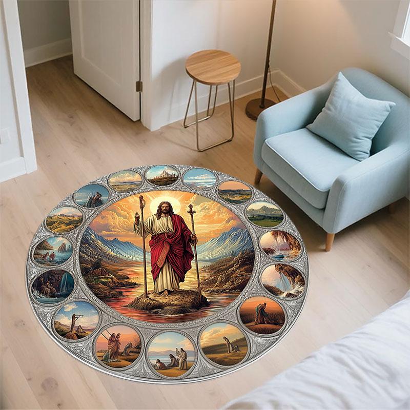 Virgin Mary & Jesus pattern round rug,Carpet Rug for Living Room Bedroom Playroom ,Non-slip Floor Mat,Holiday Gifts and Birthday Gifts.