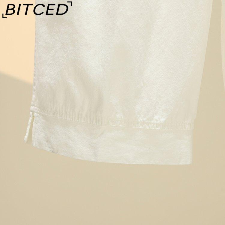 BITCED Летние женские брюки прямого кроя с эластичной талией, для женщин среднего и пожилого возраста, с высокой посадкой, из стираного хлопка, укороченные брюки больших размеров