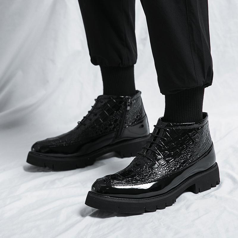 2024 Итальянский стиль уличная одежда повседневная платформа толстая подошва кожаные туфли мужская мода винтаж высокий верх платье свадебные кожаные туфли