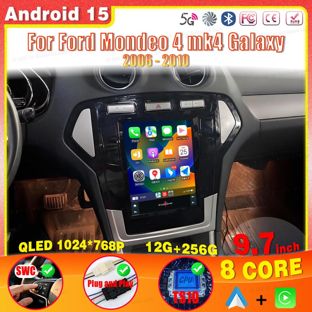 Autoradio 9,7 pouces pour Ford Mondeo MK4 2006 - 2010 Lecteur multimédia GPS Navi Stéréo Navigation Android 15 Carplay 2din Écran 5G