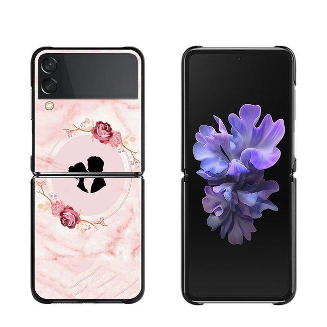 Чехол для телефона с розовым мраморным цветком для Samsung Galaxy Z Flip3 5g, чехол для Samsung Z Flip Capa Black Shell Hard Fundas