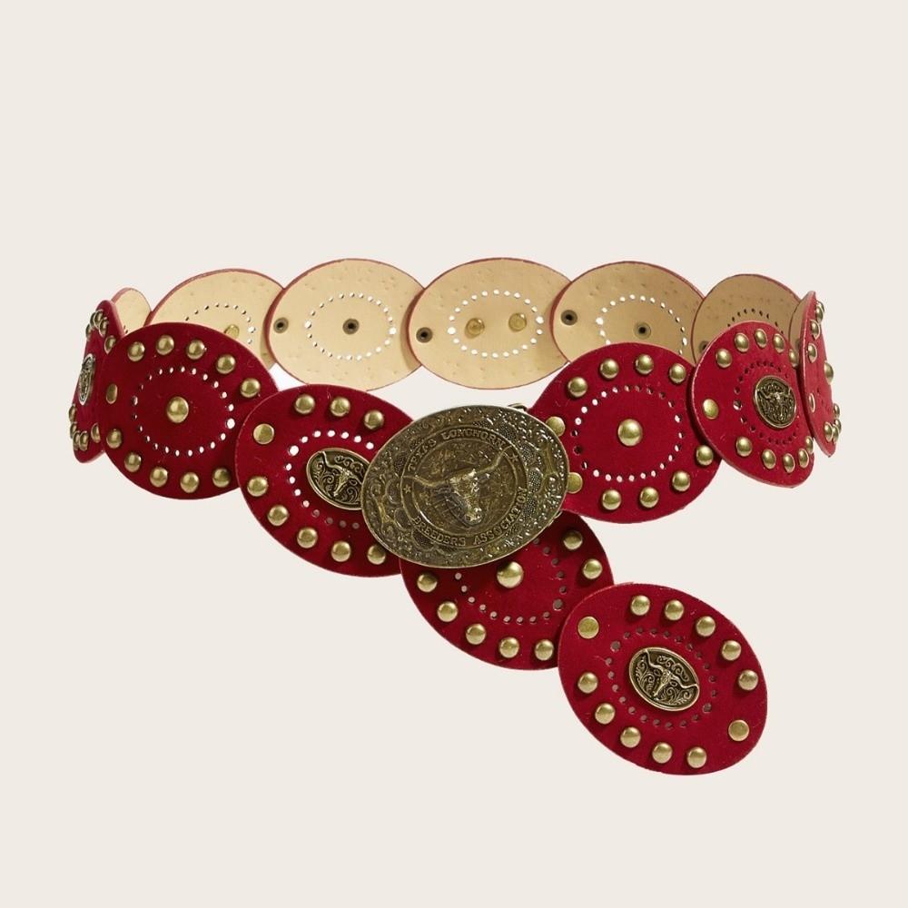 Wide Western Waist Belt Cow Head Buckle PU Leather Belt Ethnic Style Cowboy Belt Casual Wear