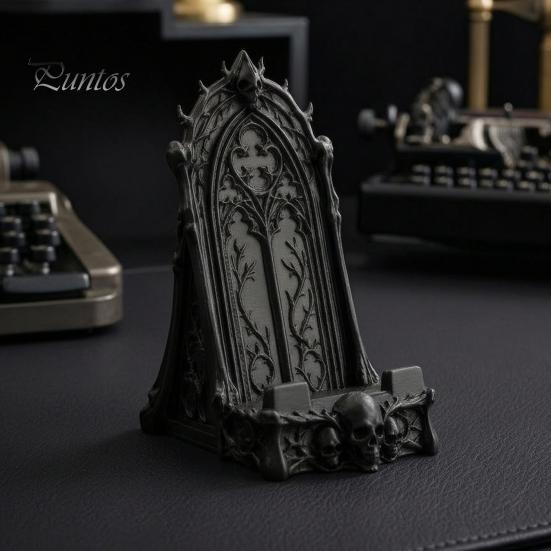 Подставка для мобильного телефона на стол, 3D-печатная подставка в виде готического окна, Винтажный органайзер с рельефом черепа и лозы, Подставка в нишевом темном стиле, Подарок, Держатель для телефонов в стиле Academia,