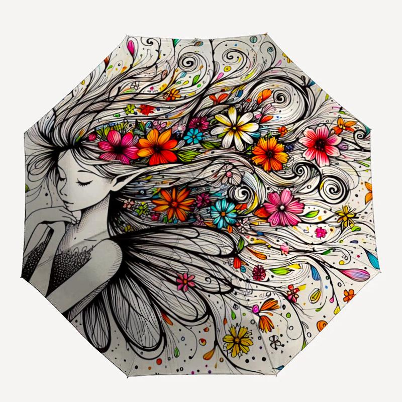 1pc Flower Fairy Automatic Open/close Umbrella, 8-Rib sturdy structure, Portable Travel Umbrella, Parties, Everyday Use, 48