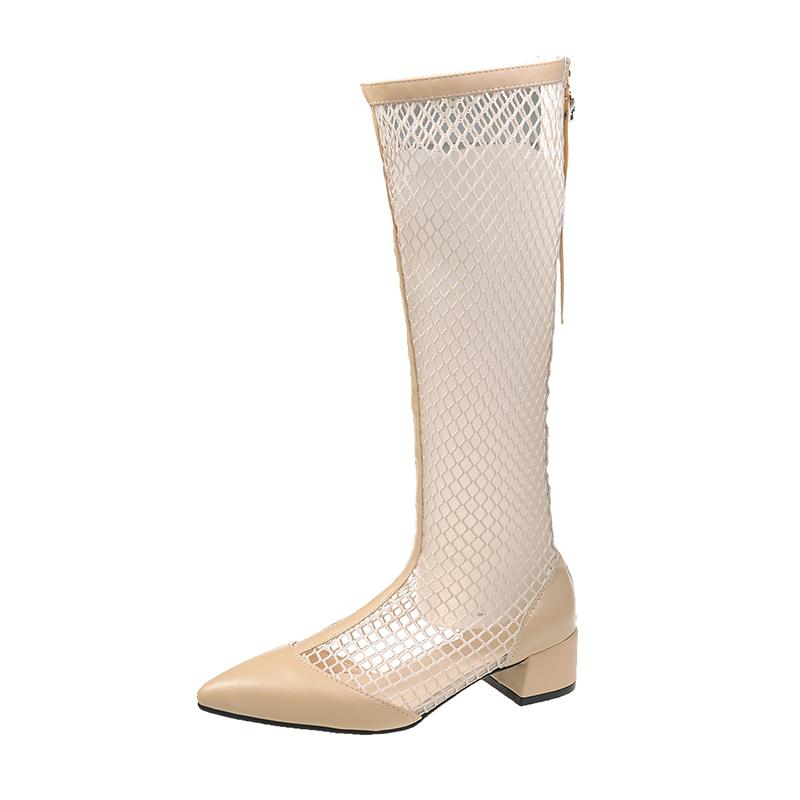 Летние женские сапоги 2025 года, новые сетчатые полые крутые сапоги, универсальные дышащие тонкие сапоги с толстой подошвой, высокие до бедра