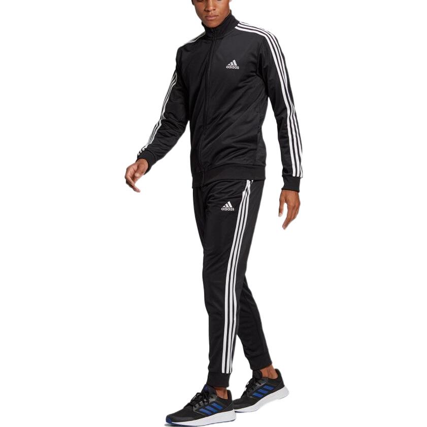 adidas Повседневный спортивный комплект с тремя полосками, однотонный, с логотипом, с длинным рукавом, мужские комплекты, черный GK9651