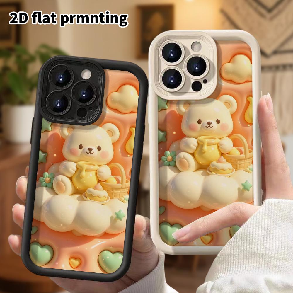 Чехол для телефона: 2D плоский дизайн, подходит для iPhone 18 17 16 15 14 13 Pro, персиково-медовый маленький белый медвежонок, идеальный подарок на Рождество и Хэллоуин