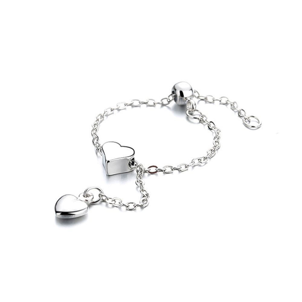 Sweet Trendy Adjustable Chain Bead Punk Women Rings Korean Finger Rings Finger Jewelry Heart