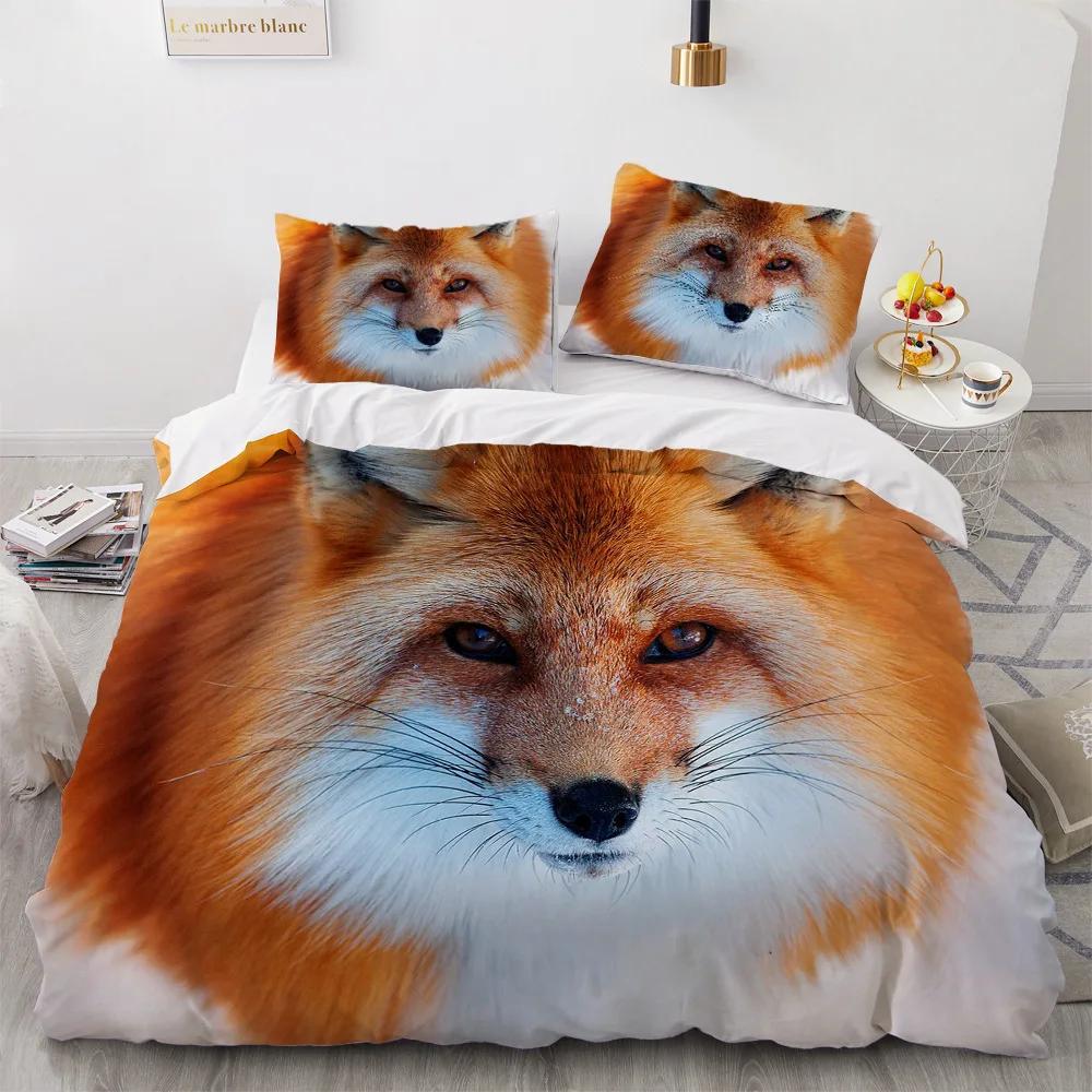 3D Print Snow Pet Cat,Wolf, Fox,Hedgehog Double Single Bedding Set For Kids Winter Duvet Cover Sets Home Housse De Couette 2024