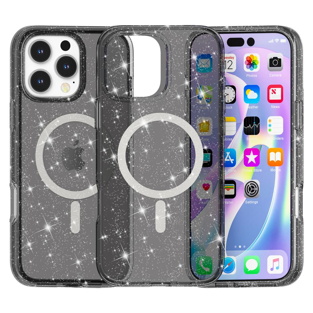 For iPhone 16 Pro Max Case Sparkly Glitter PC+TPU Phone Cover Compatible with MagSafe