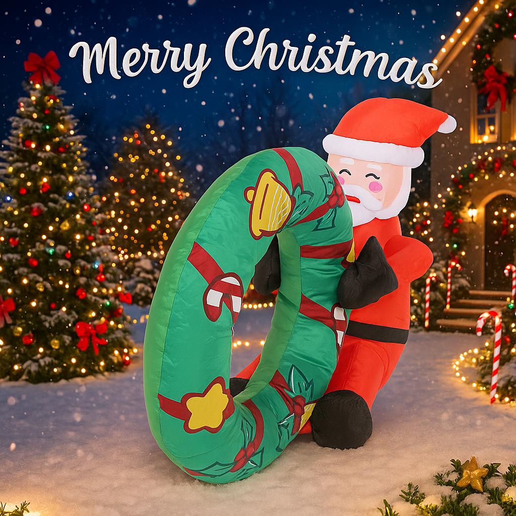 3.28FT Светодиодная подсветка Рождественский надувной Санта плавательный круг Игрушки Двор Газон Вечеринка Украшение Домашние украшения Принадлежности Рождественские подарки