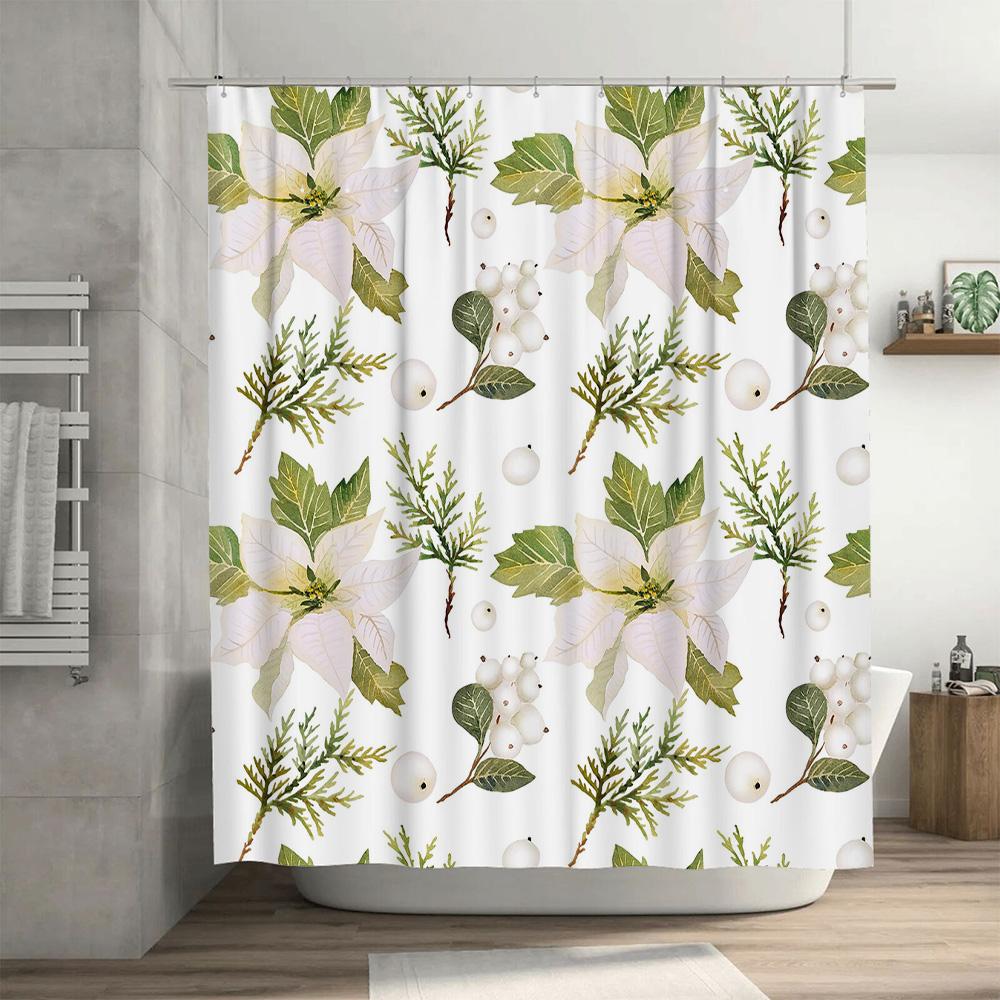 Рождественская Цветочная Занавеска для Ванной Водонепроницаемая Декоративная Шторка для Душа Украшение Дома Белый Зеленый Лист Растение Цветочный Принт Ванна Р