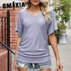 Летняя женская футболка с V-образным вырезом и складками, повседневный топ