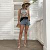 Women's Summer Spliced Sleeveless Halter Neck Leopard Pattern Tank Top  All Match Blouses