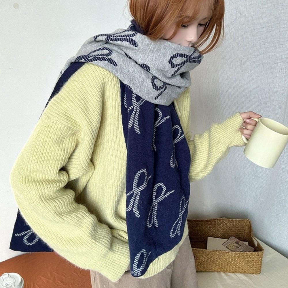 Lightweight Imitation Wool Scarf Korean Style Winter Shawl Trendy Bow Scarf Gift