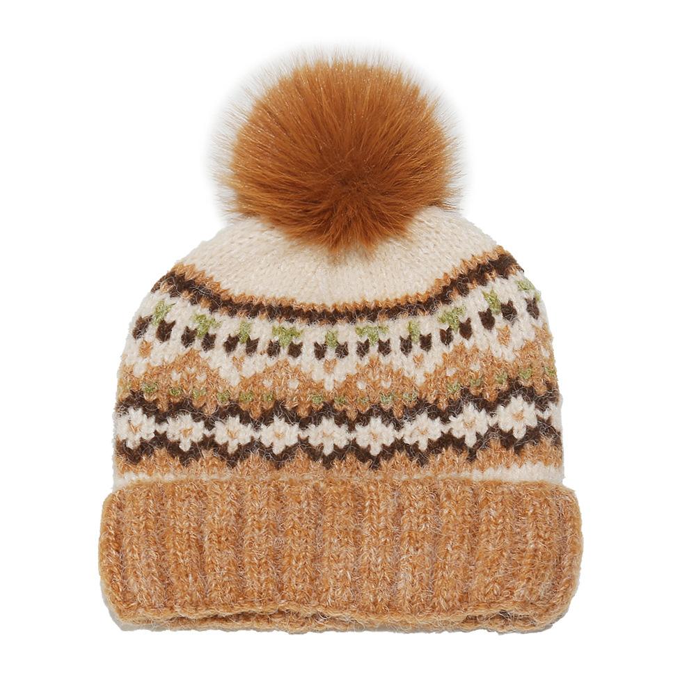 Корейская версия шерстяной шапки Fair Isle зимняя теплая геометрический ромб ретро помпон шапка-ушанка холодная шапка вязаная шапка женская