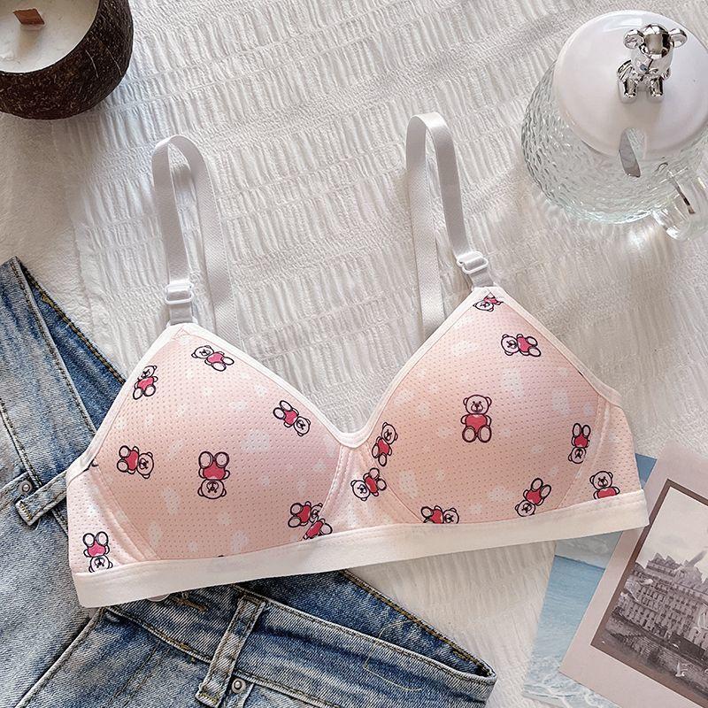 Cute Girls Bras Printed Wireless Push Up Bras Simple Underwear For Girls