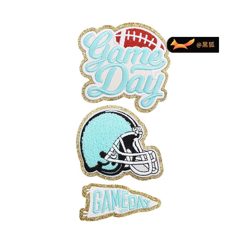 Black Fox Glitter Powder Football Chenier Embroidery Cloth Sticker Baseball Uniform Decoration Diy Patch