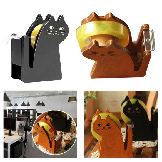 Настольный диспенсер для клейкой ленты, деревянный диспенсер в форме кошки для упаковки подарков, держатель рулона клейкой ленты для офиса, дома, школы