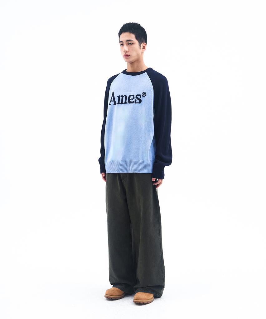 AMES-WORLDWIDE Basic Raglan Pullover Knit Blue
