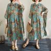 DIMANAF 2025 Лето Новое Женское Длинное Платье-рубашка Больших Размеров Базовое Оверсайз Винтажный Принт Повседневное Свободное Платье