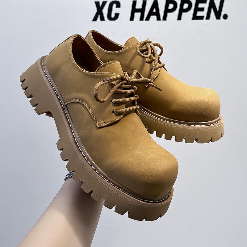 Мужские повседневные кожаные туфли дерби, мужские модные туфли с толстой подошвой и большим пальцем, мужские туфли на шнуровке с увеличением роста #1035