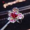 New Temperament Rose Red Flower Shape Elegant Opening Rings For Women Zircon Wedding Engagement Party Fine Classic Jewelry Gift