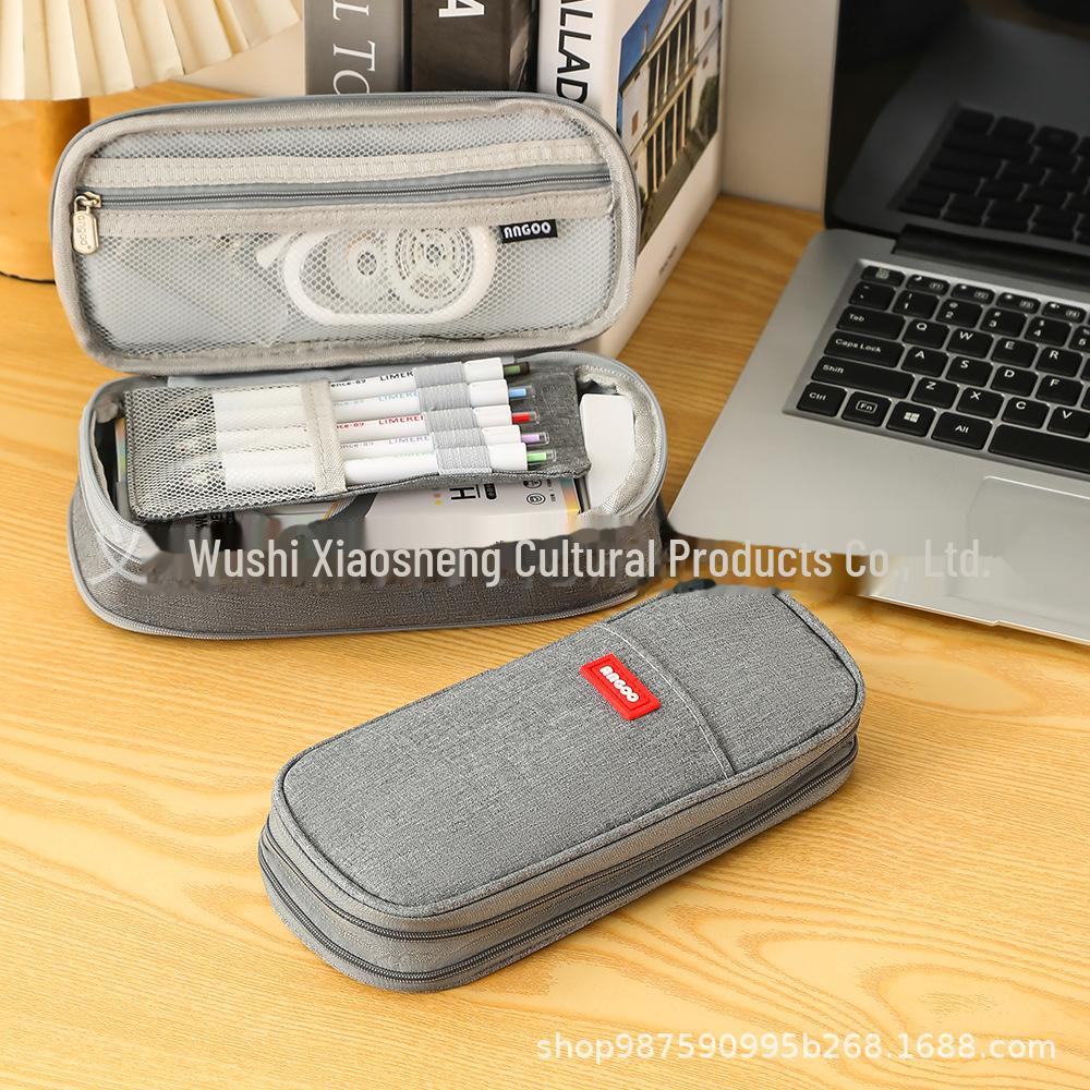 Выдвижной двухслойный пенал Macaron: Большая вместимость, однотонный цвет, для учеников младших и старших классов.