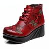 Fashion Handmade Ankle Boots for Women Genuine Leather Ankle Shoes Vintage Floral Women Shoes Round Toes Wedges Boots