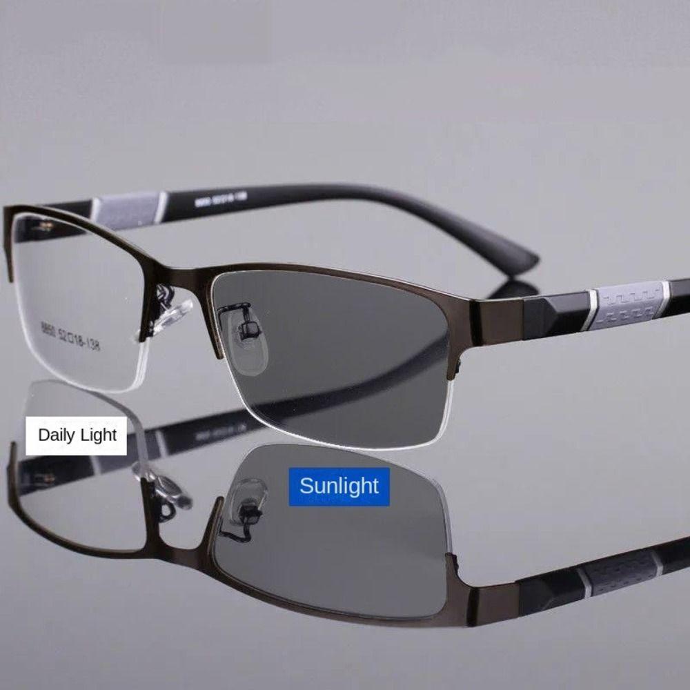 PC Resin Reading Glasses Black+Blue UV Shades Sunglasses Photochromic Myopia Glasses  Readers