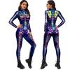 Horror Purple Skull Print Bodysuit Day Of The Dead Halloween Party Role Playing Set Adult Bodysuit Carnival Costume