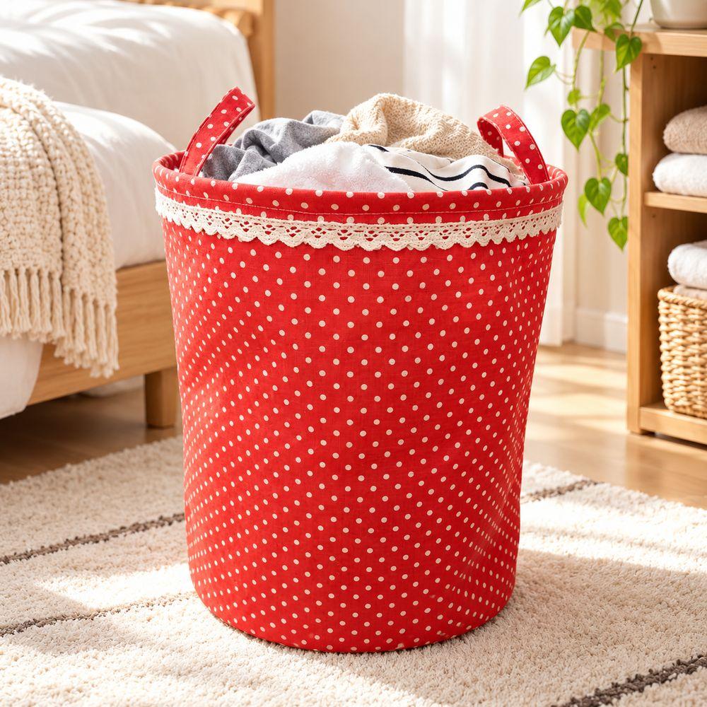Polka Dot Storage Basket Cotton Linen Laundry Basket Fashion Laundry Hamper Bedroom