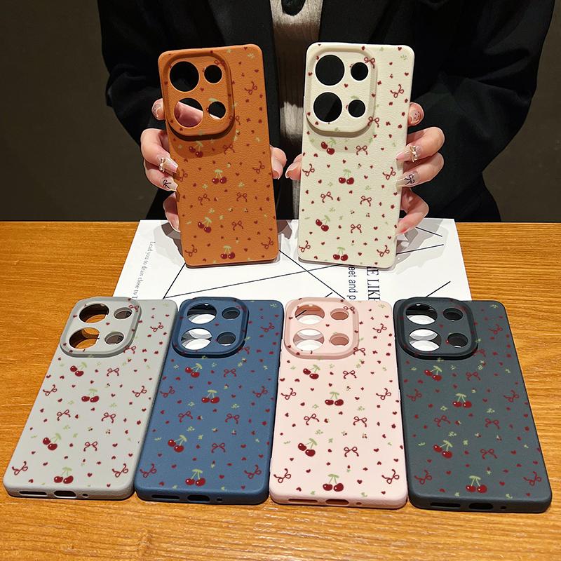 Чехол из мягкой кожи с принтом вишневого банта TPU для Xiaomi 13T Pro Poco X6 Redmi Note 14 13 Pro 12 11, тонкий противоударный матовый защитный чехол для телефона