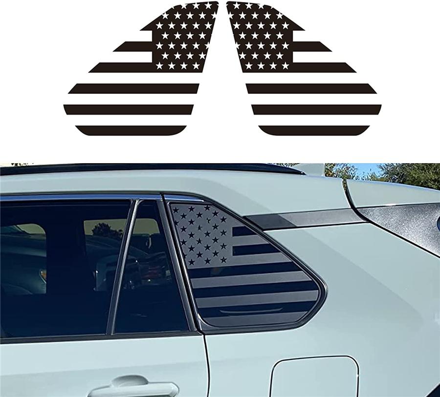 2x Matte Black Rear Window Sticker USA Flag Graphic Decal For Toyota RAV4 19-21
