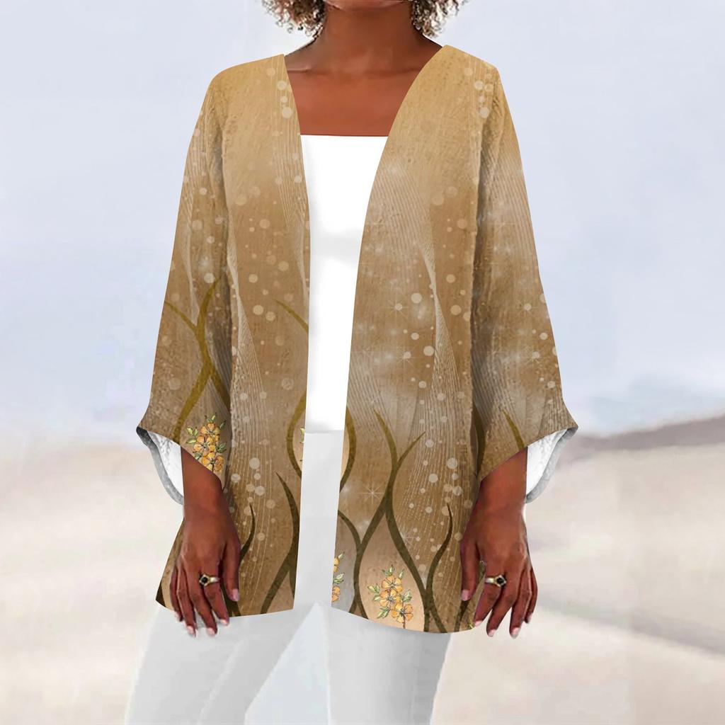 Women's Casual Fashion Printed Lightweight Medium Length Jacket Cardigan