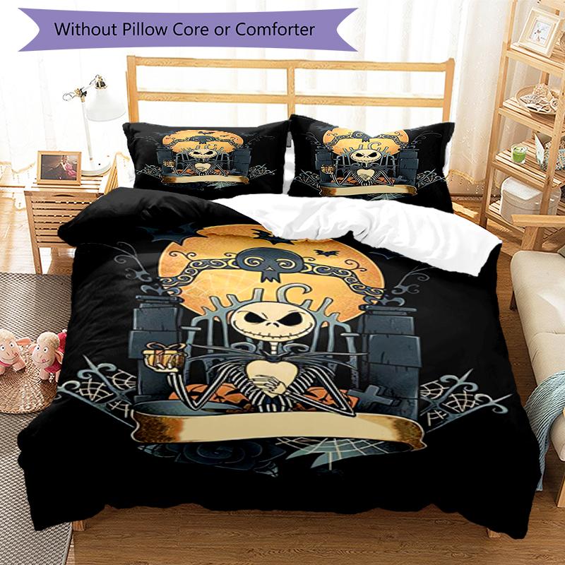 3pcs The Nightmare Before Christmas Bedding Set Duvet Cover Closure Includes 1 Duvet Cover & 2 Pillowcases, Soft and Comfortable for All Seasons.