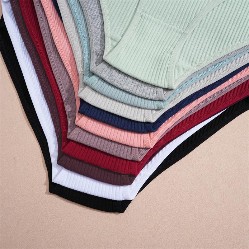 4Pcs Women's Cotton Ribbed Briefs Solid Breathable Elastic Underwear Sexy Simple Comfortable Panties Girls Soft Basics Lingerie