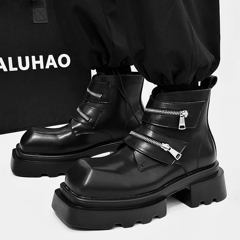 Модные ботинки Дерби черного цвета для мужчин Модные ботинки на толстой подошве с увеличением роста Стиль для активного отдыха, вечеринок, на каждый день, трендовая молодежная кожаная обувь, горячая
