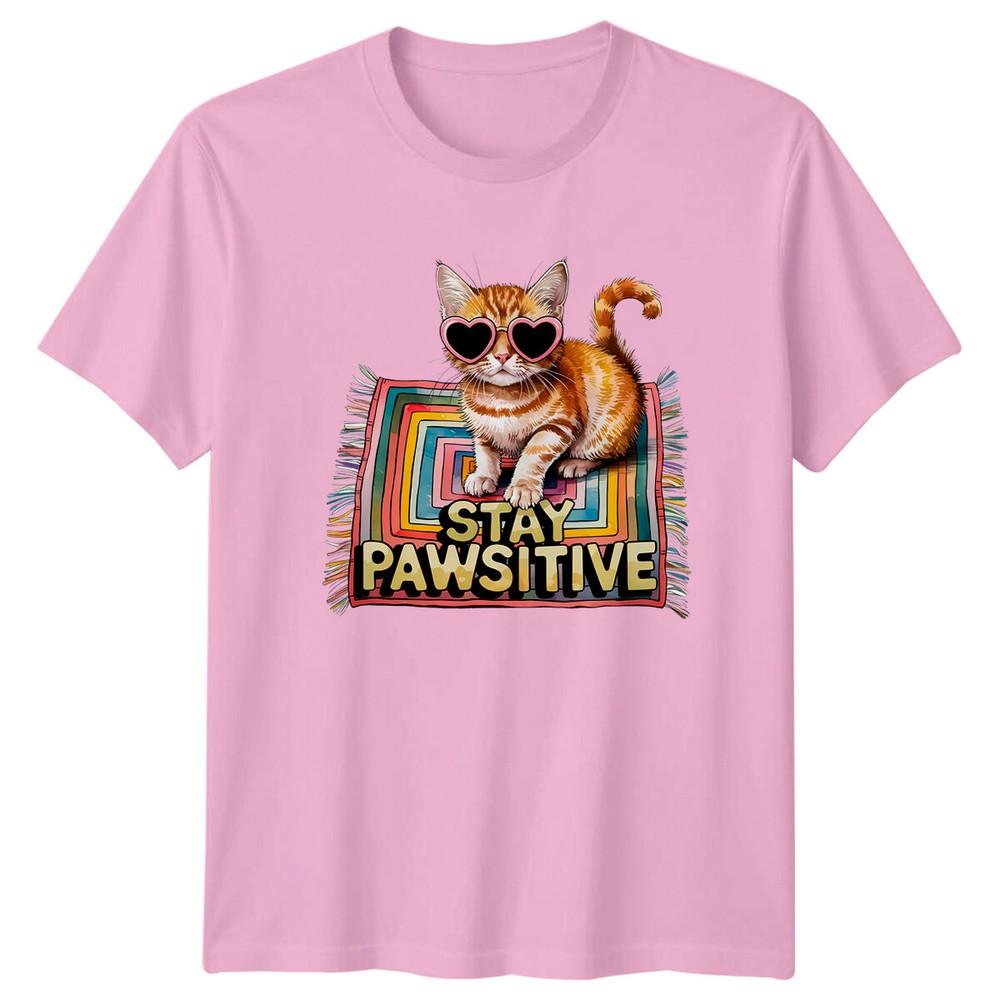 Stay Pawsitive Cat TShirt Funny Kitty Heart Glasses Animal Pun