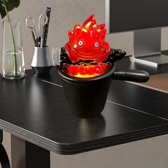 Adorable Calcifer Lamp Statue Night Light Cartoon Shape Warm Orange Flame Light Bedroom Office Decoration