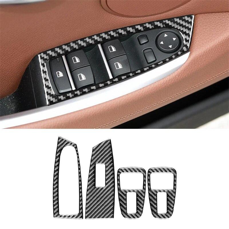 4PCS For BMW F07 GT Car Window Lifter Control Frame Window Switch Decor Armrest Panel Stickers Carbon Fiber Accessories