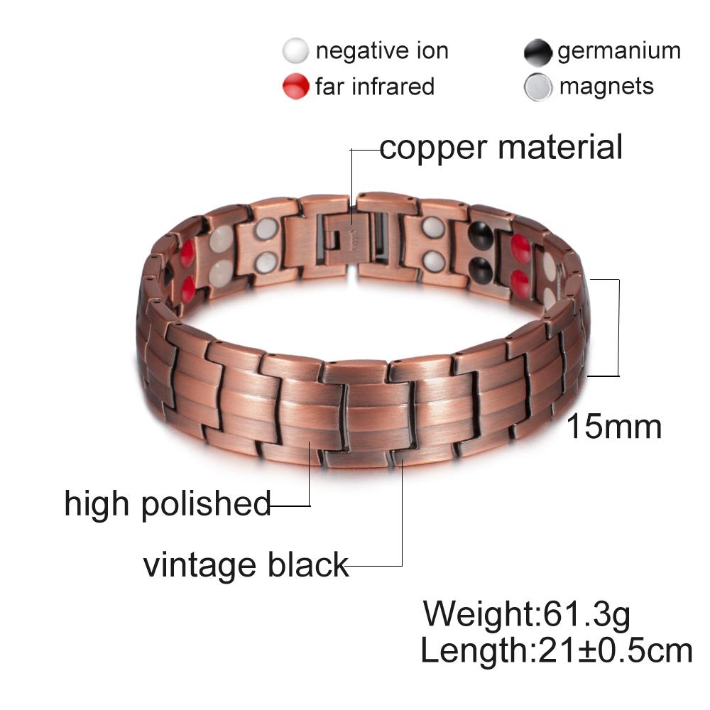 Ikuinen Magnetic Bracelet Pure Copper Men's Hand Bracelets 15mm Germanium Bracelet Male Balance