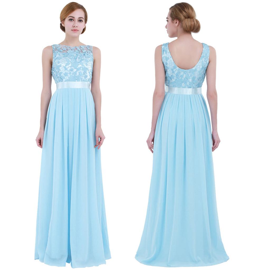 Women Ladies Embroidered Chiffon Bridesmaid Formal Dress Long Evening Prom Gown