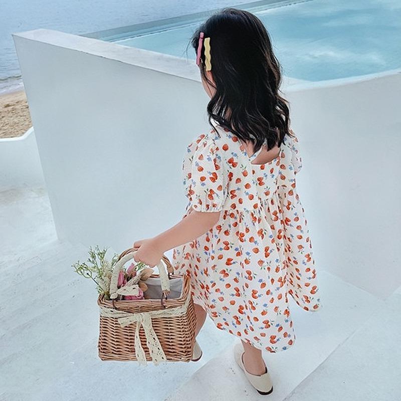 Летнее платье с открытой спиной и цветочным принтом для маленьких девочек, детское милое платье принцессы, платье с объемными рукавами