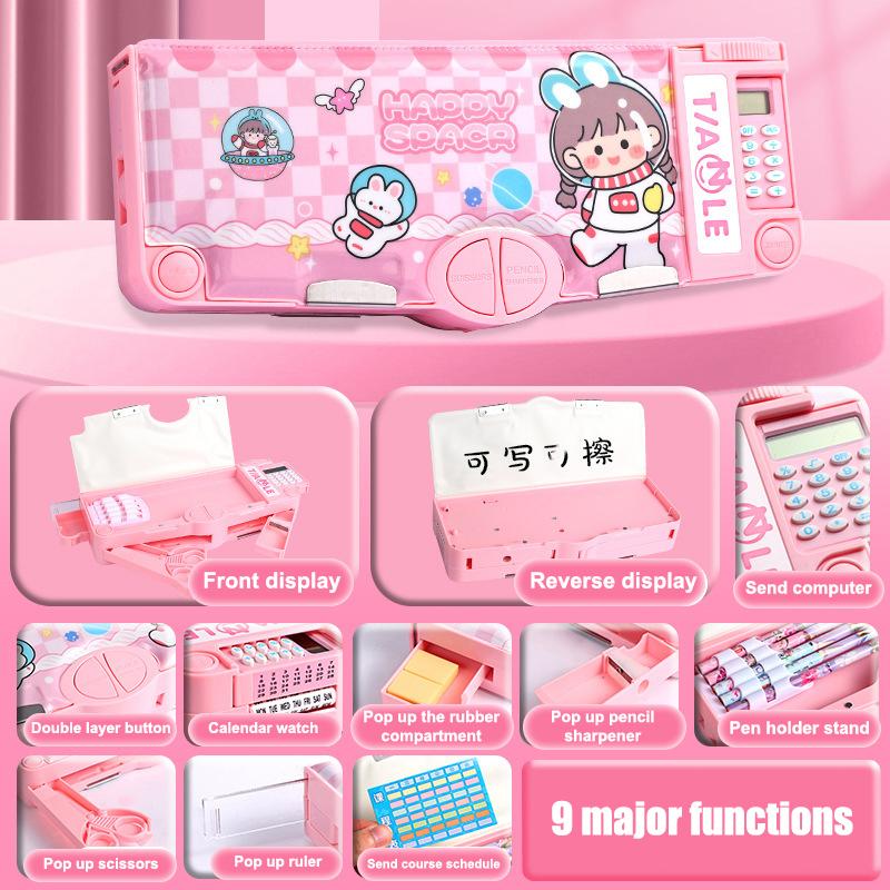 Многофункциональный милый пенал, креативный пенал большой вместимости с калькулятором, простая коробка для хранения канцелярских принадлежностей, подарки